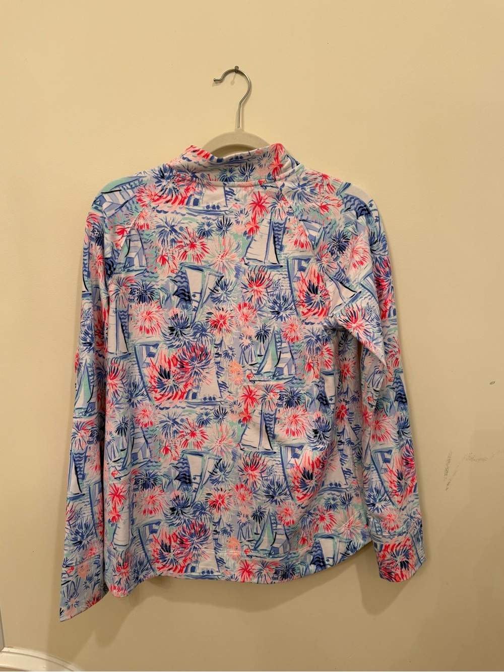 Lilly Pulitzer Coral, Light Blue & Navy Floral Zip-Front Tunic - Picture 2 of 4